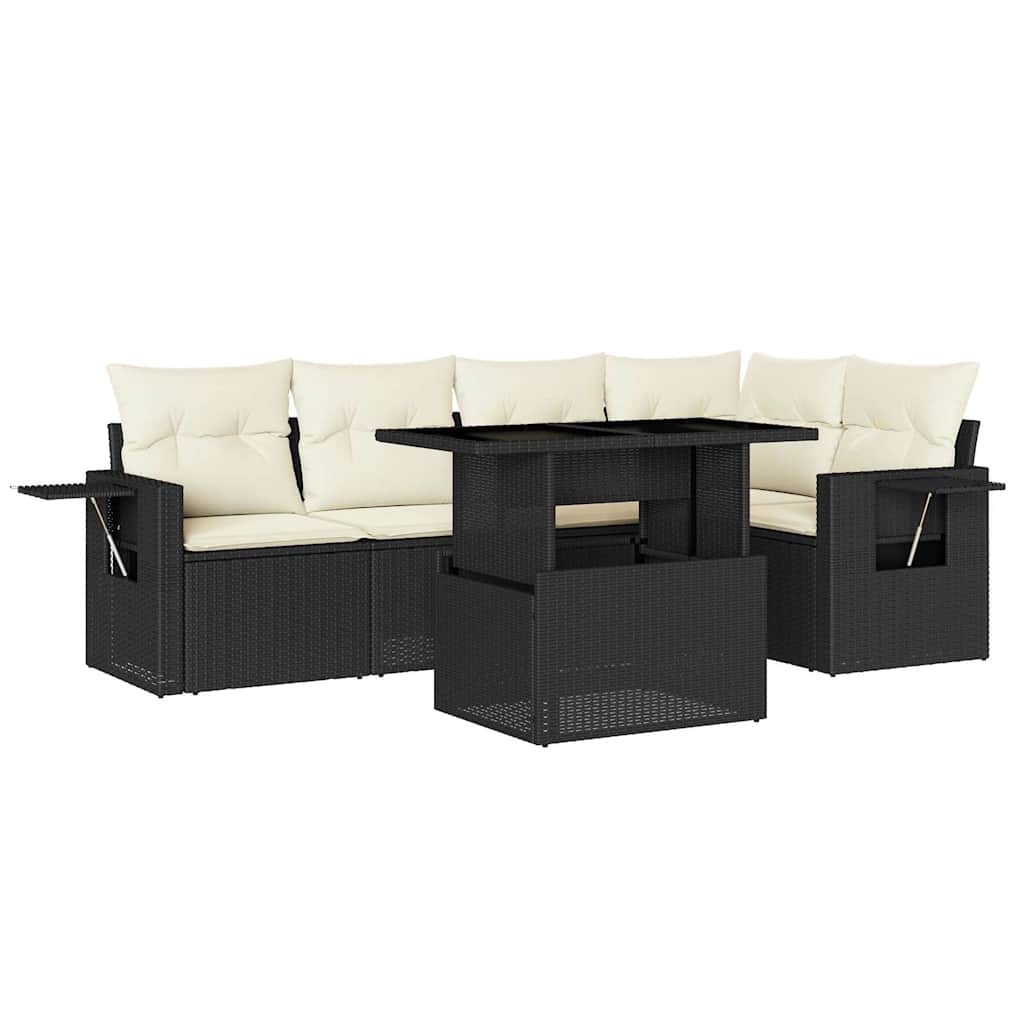 vidaXL set de sofás de jardín 6 piezas y cojines ratán sintético negro