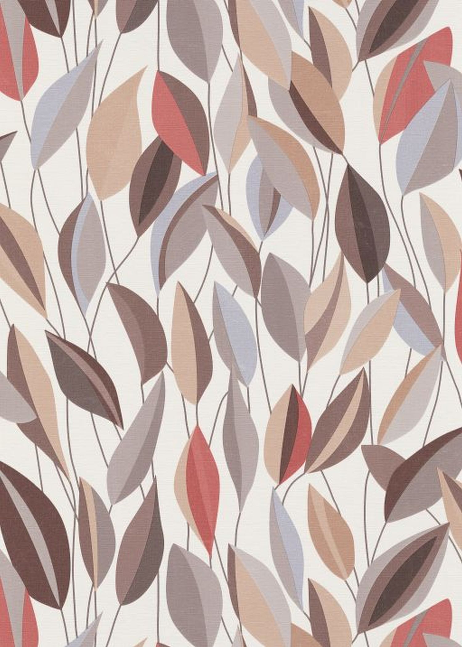 Erismann papel pintado hojas rojo barro cocido, gris y marrón