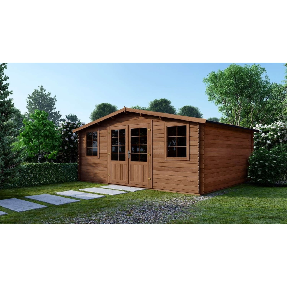 Caseta de jardín de madera 34.8 m2 - 5.9x5.9 m - 45 mm - tratada