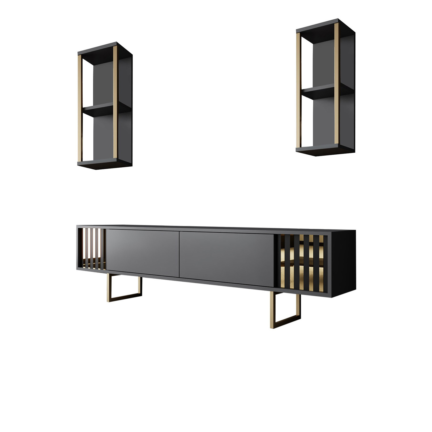 Mueble para la tele de madera <<gold line>> - 180 x 30 x 48 cm - negro antr