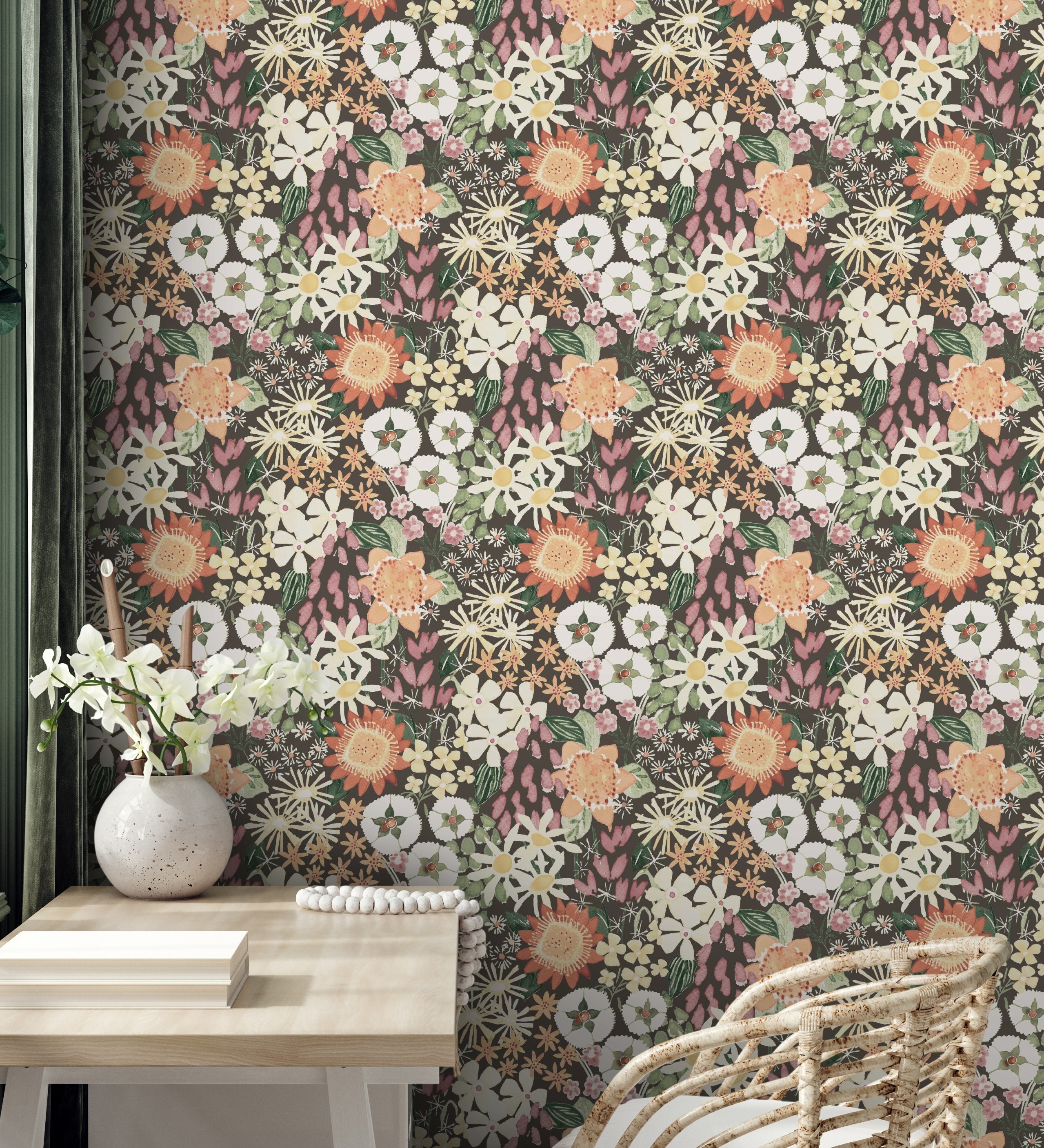 Papel pintado gaulan jardín de flores marrón oscuro estilo 5.23m²