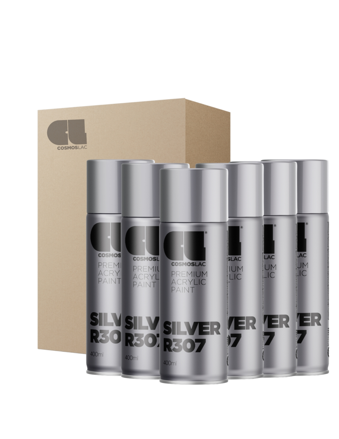 6 x spray premium acrylic brillante r307 plata 400 ml
