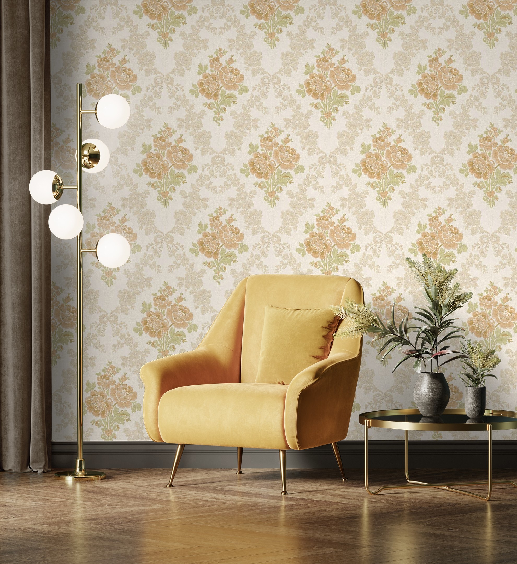 Papel pintado gaulan de flores barrocas textura de tela tejida 10.6m²