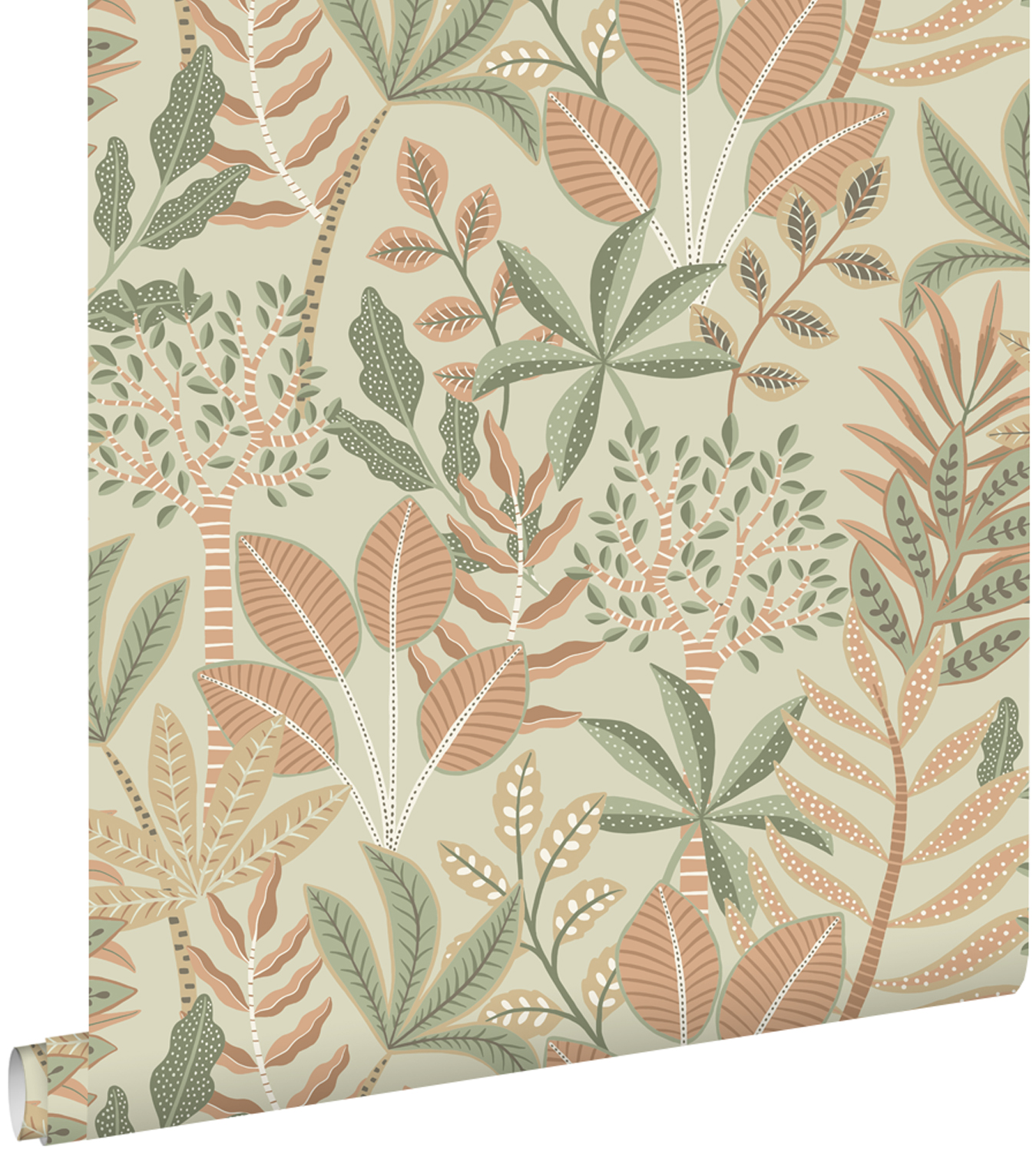 Estahome papel pintado hojas verde y rosa terracota 50 x 900 cm