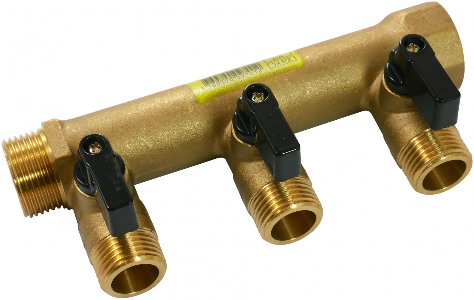 Colector mf 20/27 - 3 salidas + válvulas de compresión de latón m 15 x 21
