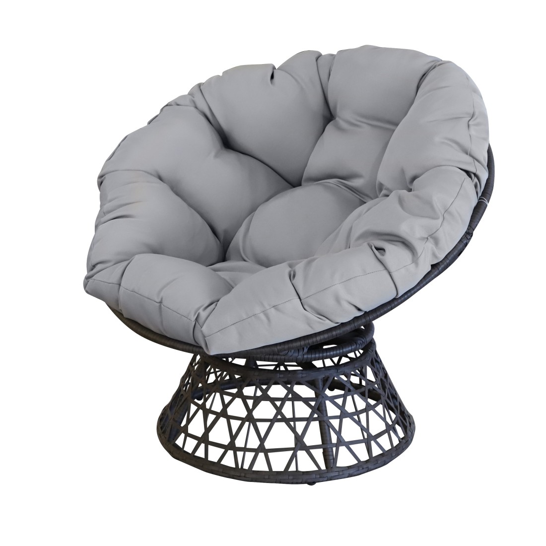 Fauteuil de jardin en résine tressée noire avec coussin gris – 96x85x80 cm