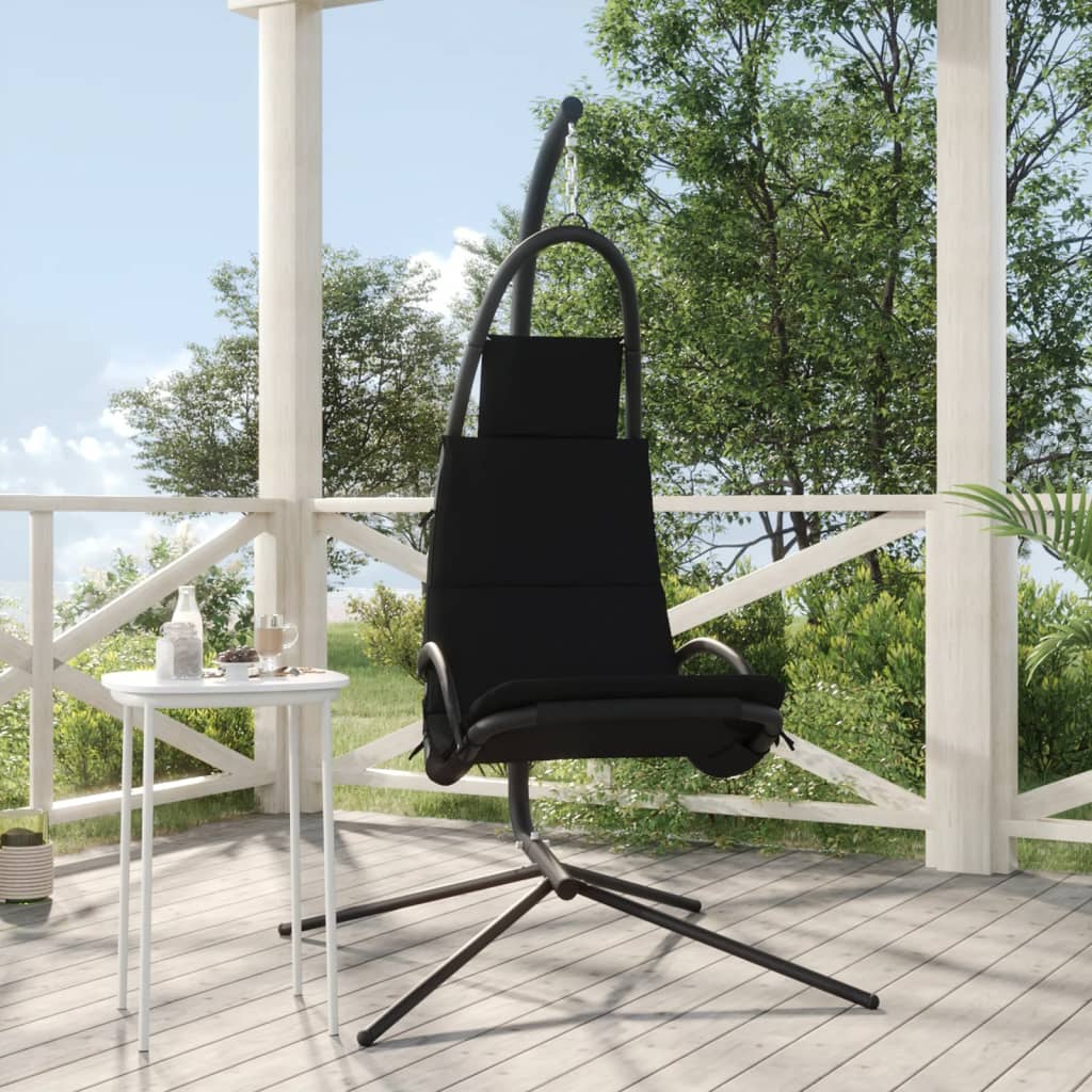 Silla coLGante de jardín con cojín acero y tela oxford negro