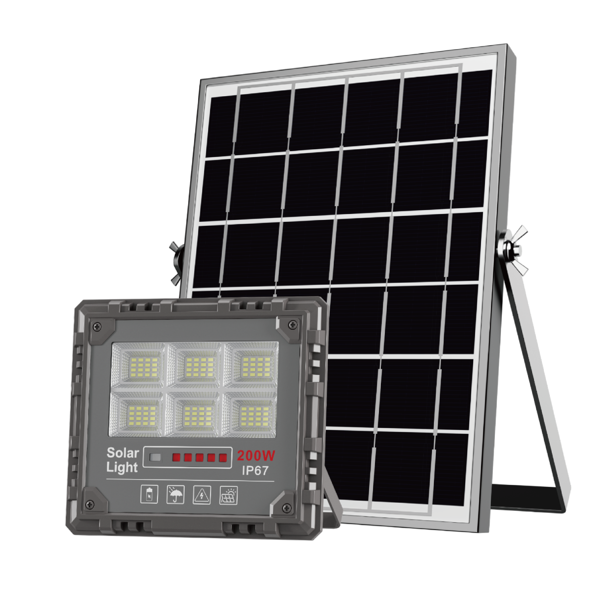 Lámpara solar con panel monocristalino, batería lifepo4, sostenible - 200w