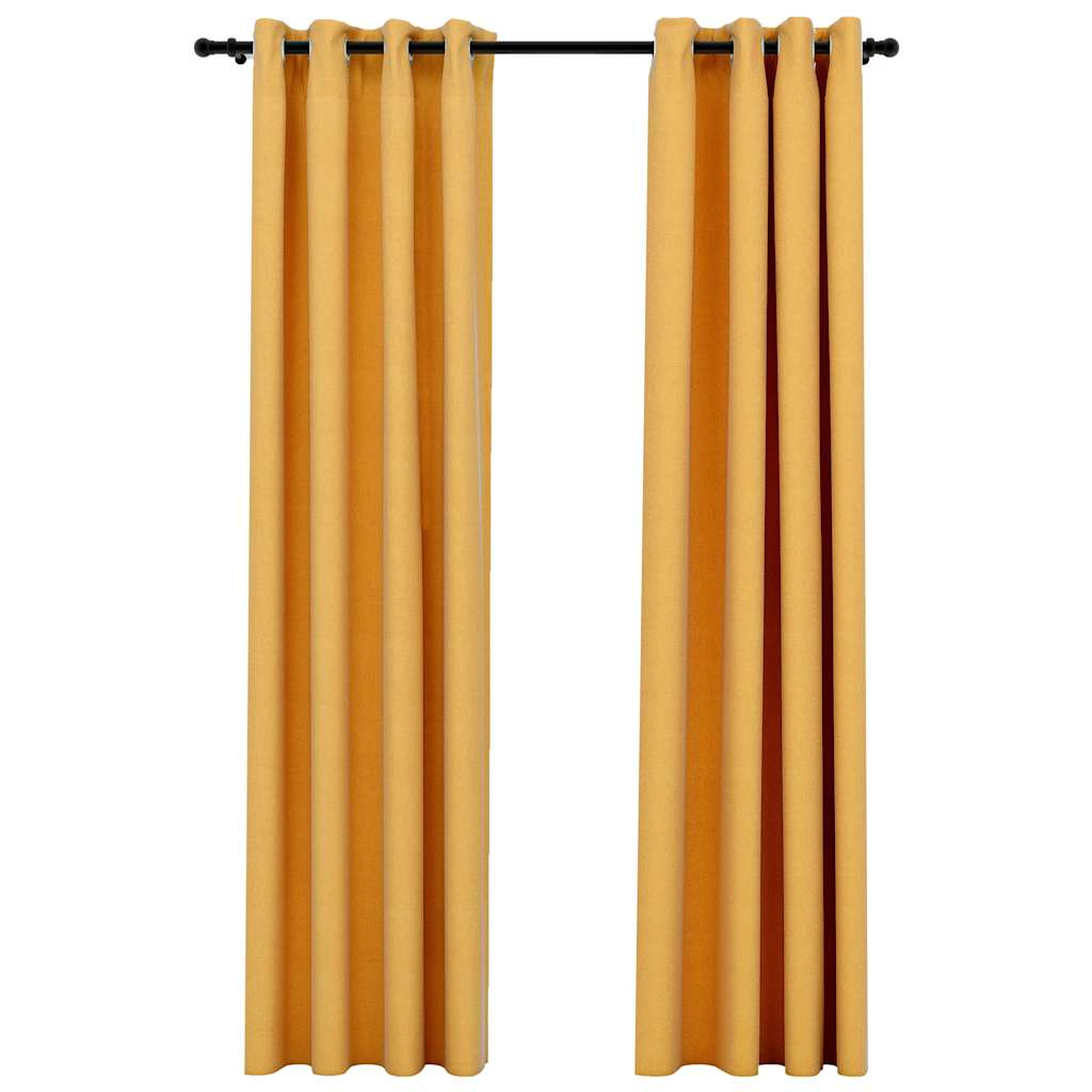vidaXL cortinas opacas con ojales look lino 2 pzas amarillo 140x225 cm