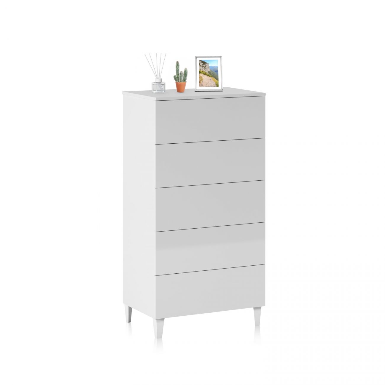 Cómoda chifonier compacta de 5 cajones 61x117 cm plex blanco