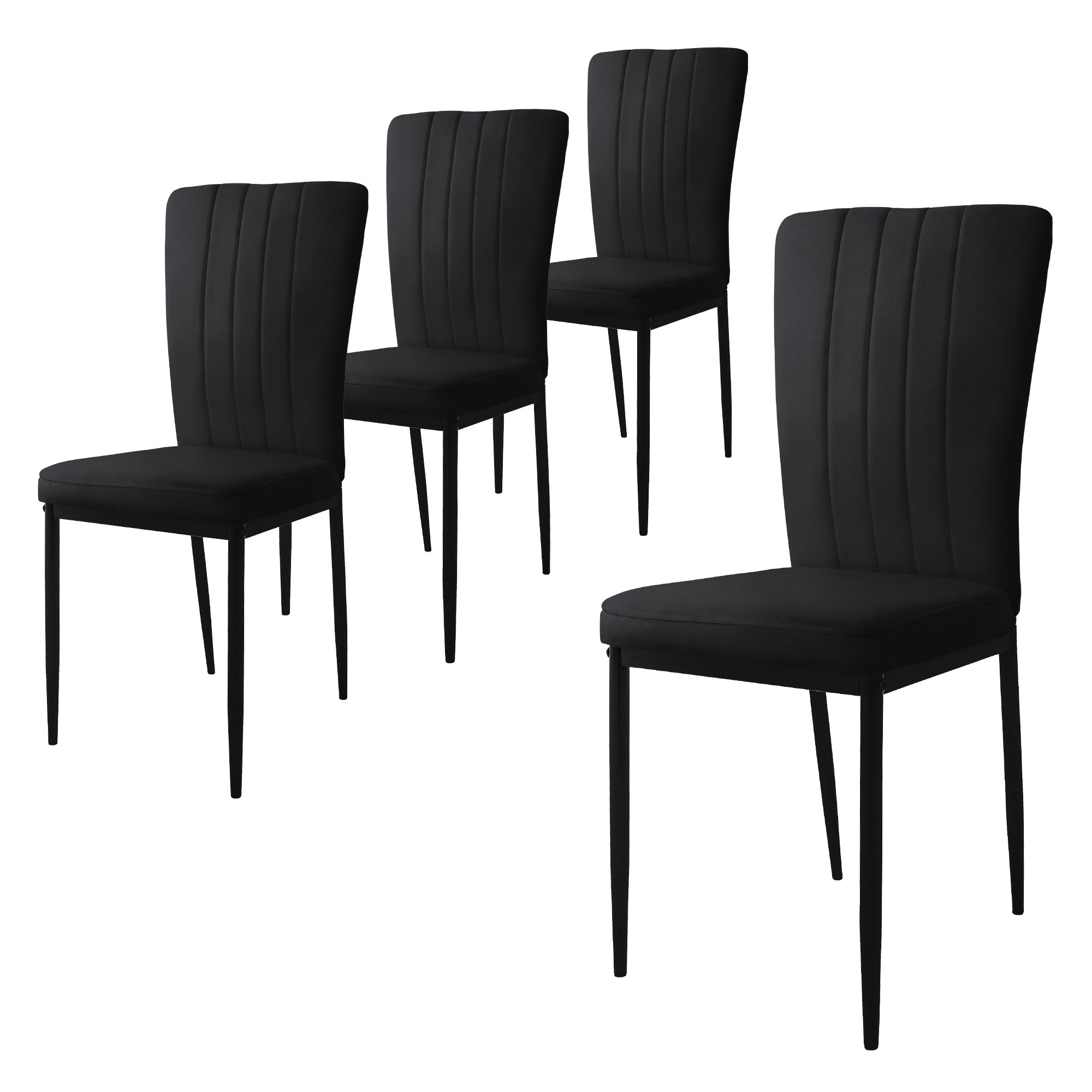 Set 4x sillas de comedor tapizadas de terciopelo negro diseño ergonómico