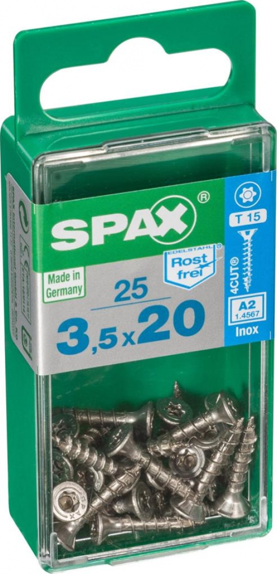 Caja 25 unid. Tornillo madera spax cabeza plana inox a2 3,5x20mm