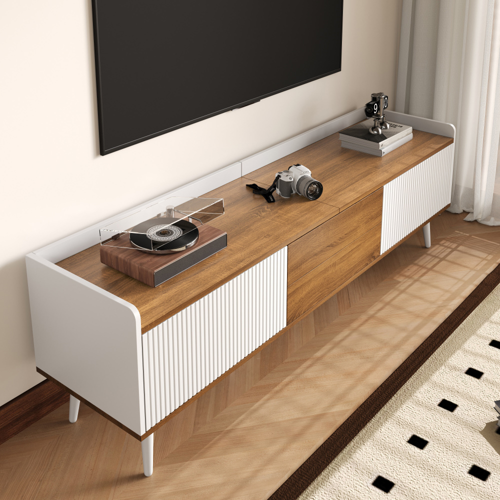 Mueble de tv para salón 3 puertas blanco y natural 49,5x160x39cm