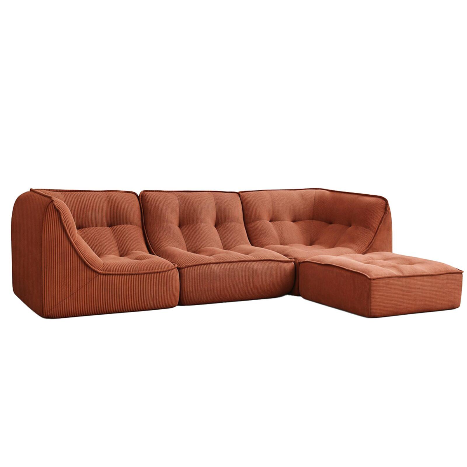 Sofá modular con otomana tela 260 x 165 x 70 cm 3 plazas terracota
