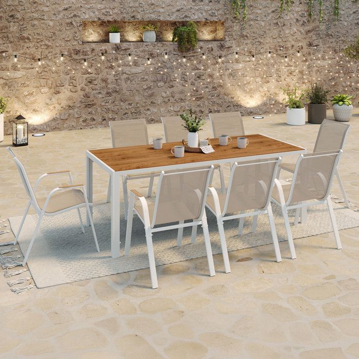 Conjunto de jardín de 8 plazas - blanco - mesa de 190 cm