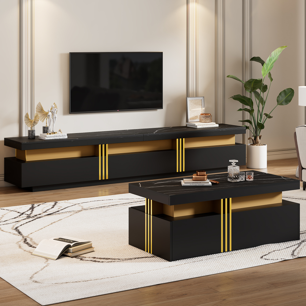 Conjunto de mueble de tv y mesa de centro para salón negro 42x200x40 cm