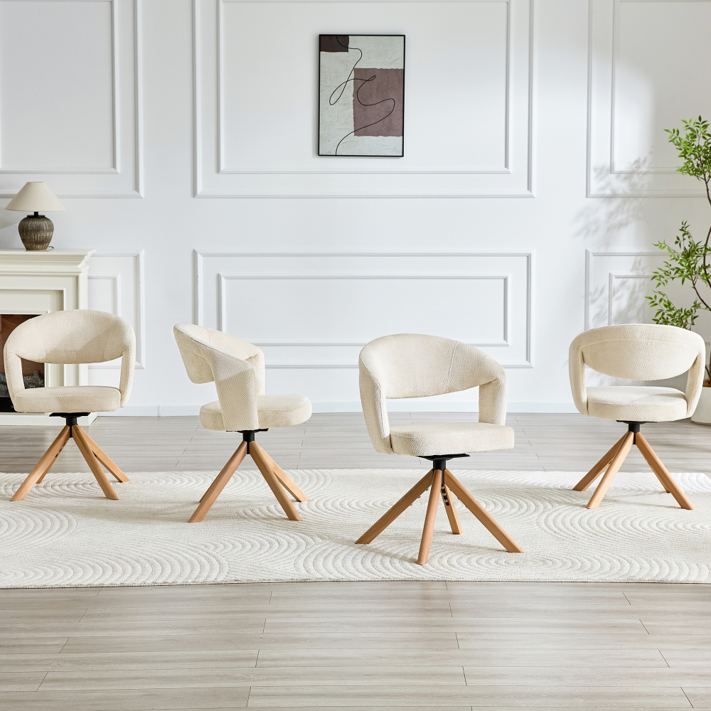 Conjunto de sillas de comedor giratorias tela crema set de 2