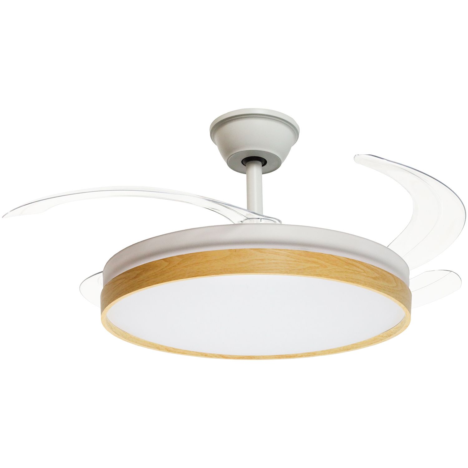 Ventilador de techo con luz velvet blanco, madera, 3 aspas retráctiles