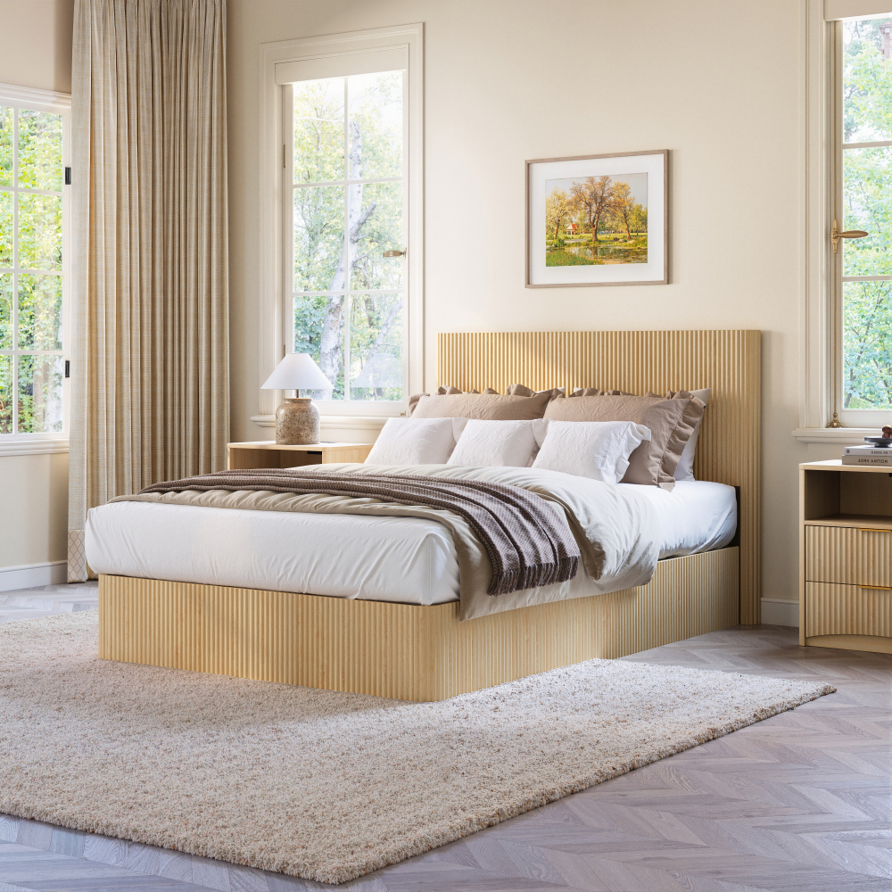 Cama con canapé 140x200cm con lift y almacenaje mdf metal roble claro