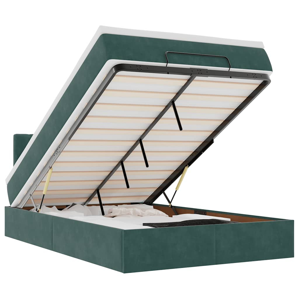 vidaXL cama otomana con colchón 120x190 cm terciopelo verde oscuro