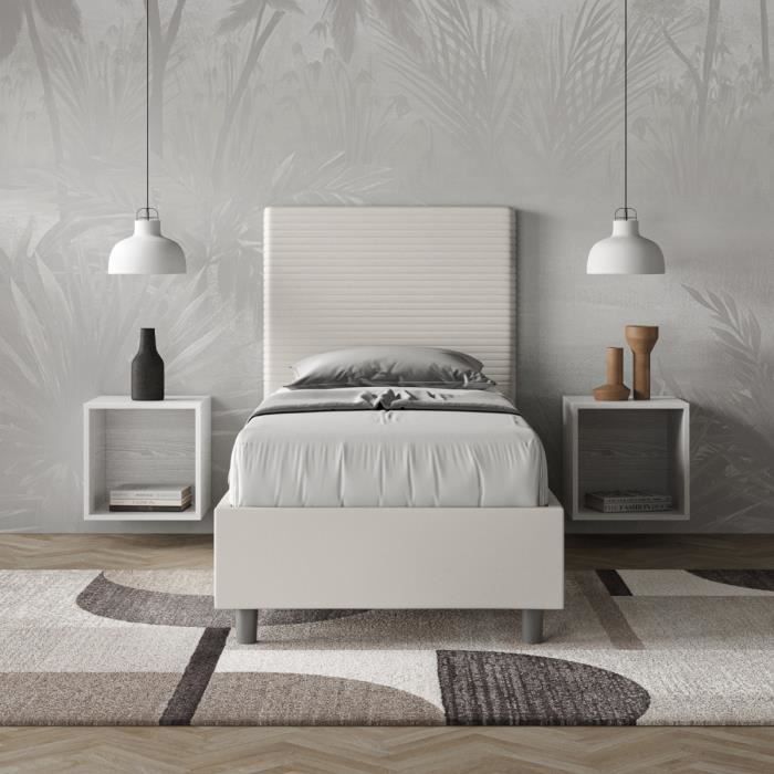 Cama 1 plaza tapizada 80x190 - blanco polipiel - base lamas