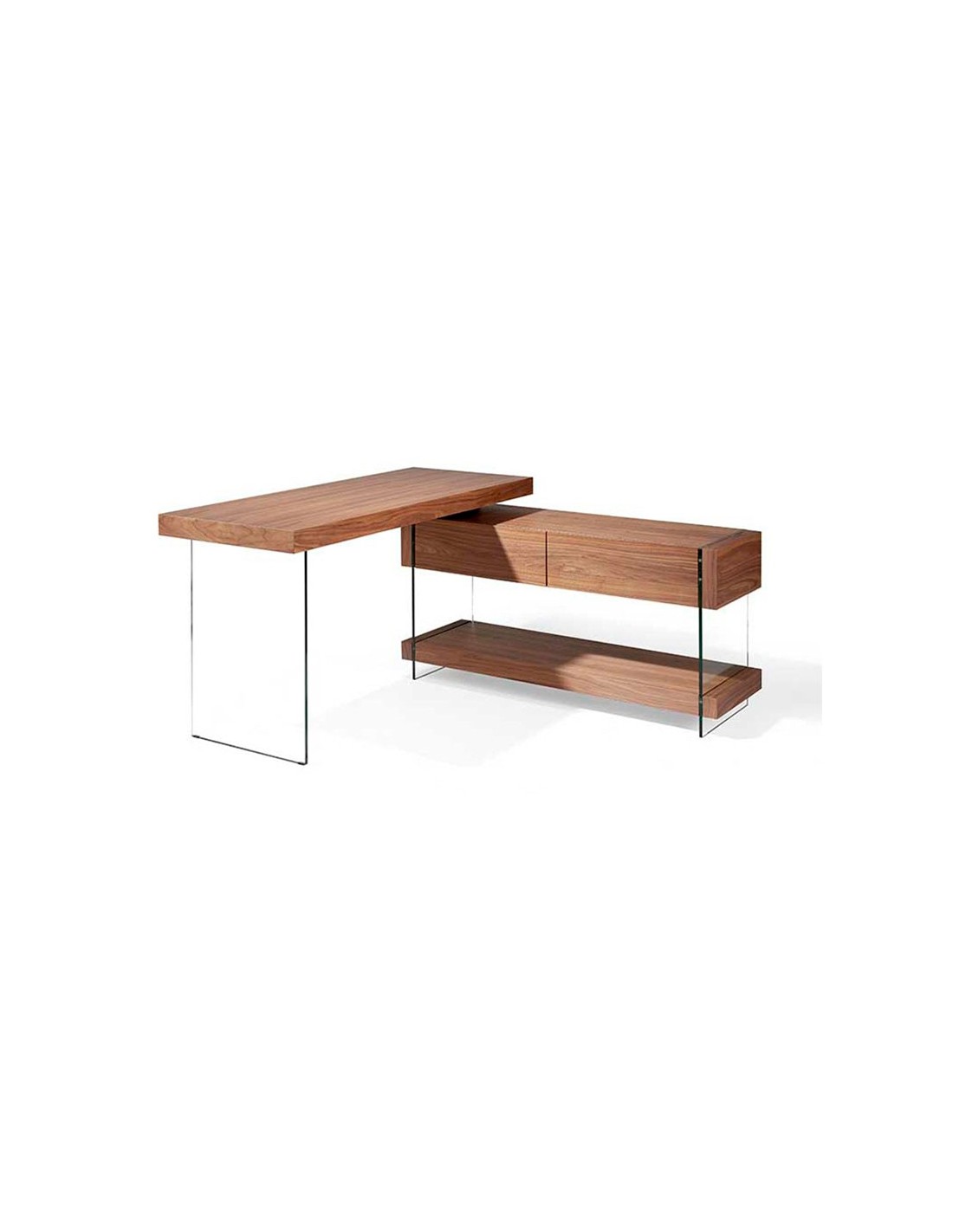 Momma home escritorio diseño grecia 140x130x63/75 cm nogal y patas cristal