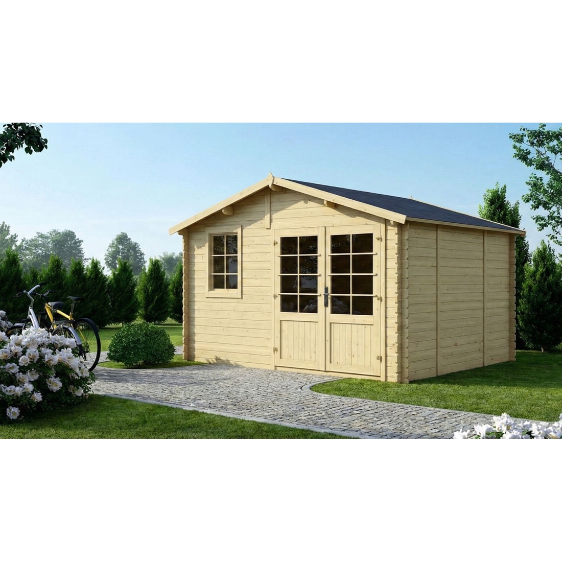 Caseta de jardín de madera 12 m2 - 4x3 m - 28 mm - dom710