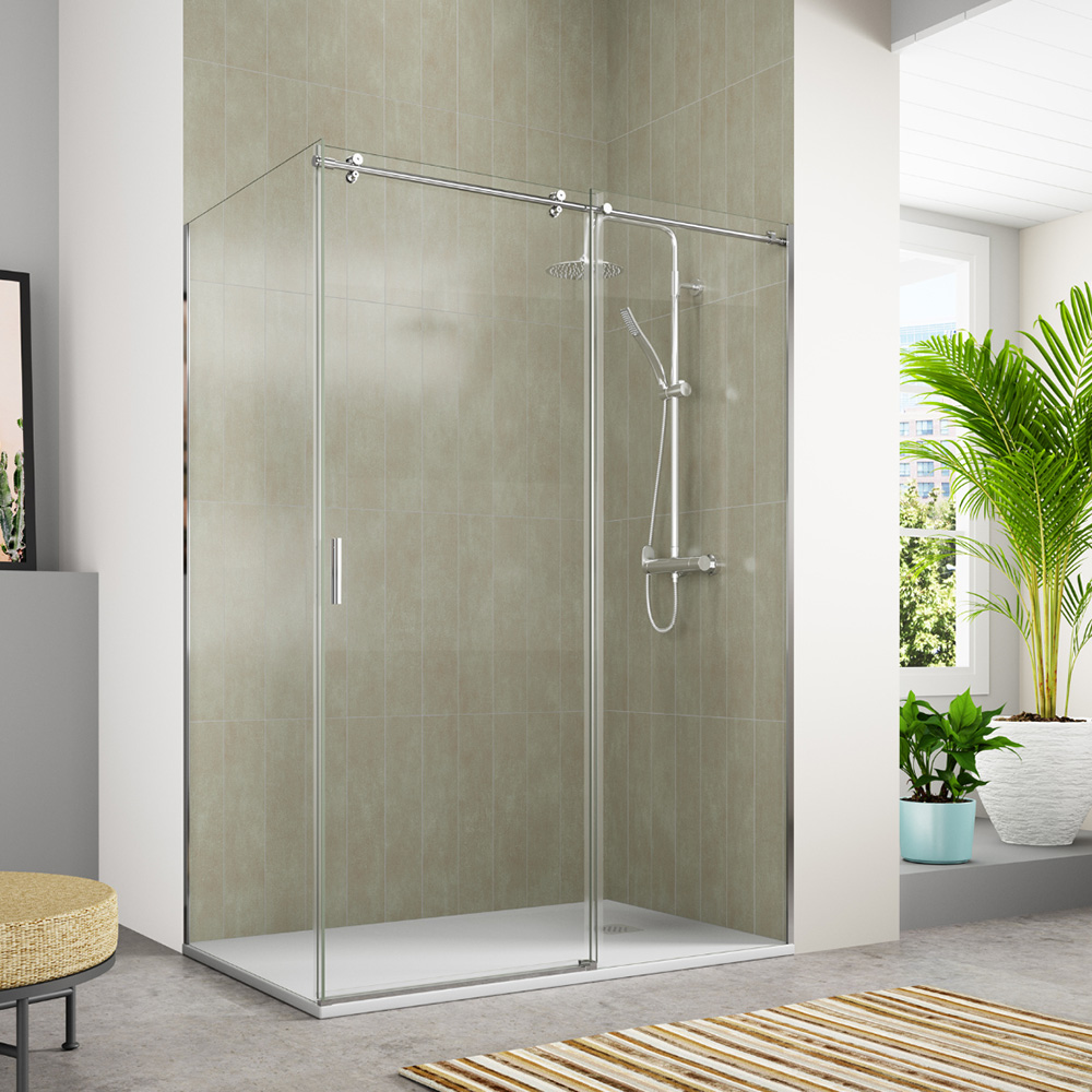 Mampara ducha rectangular frente 165cm lateral 80cm transparente cromo