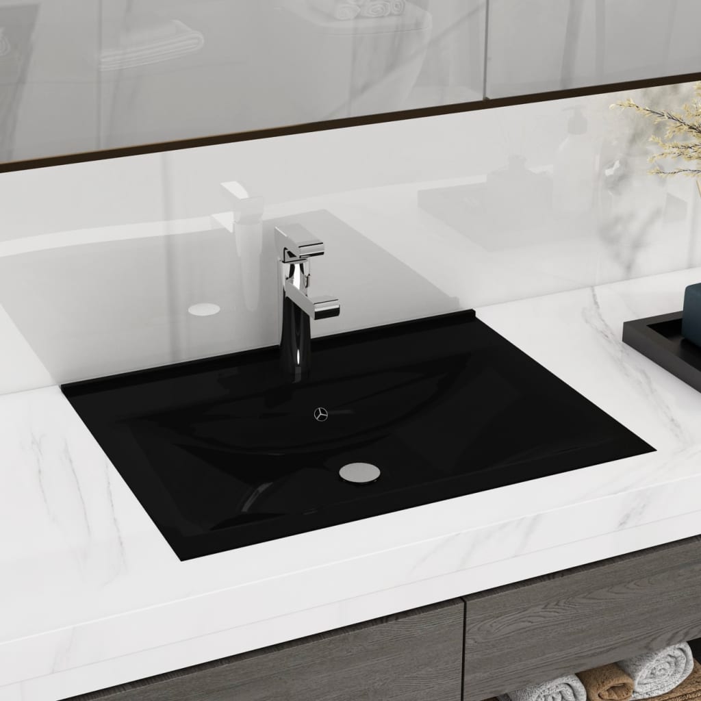 Lavabo lujoso con agujero de grifo cerámica negro mate 60x46 cm es2286