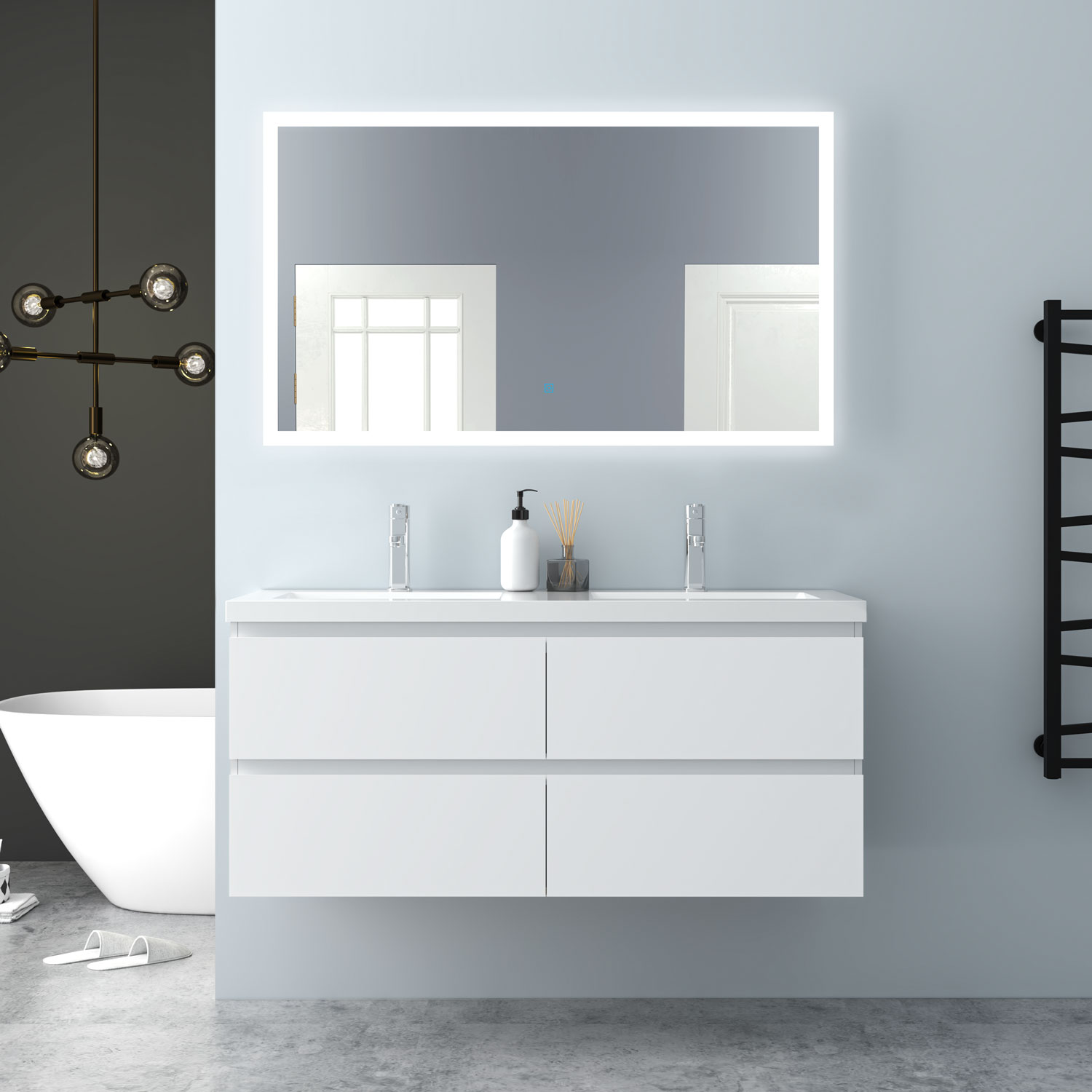 Aica mueble de baño con lavabo, cuatro cajones, blanco, 120 x 46 x 52 cm