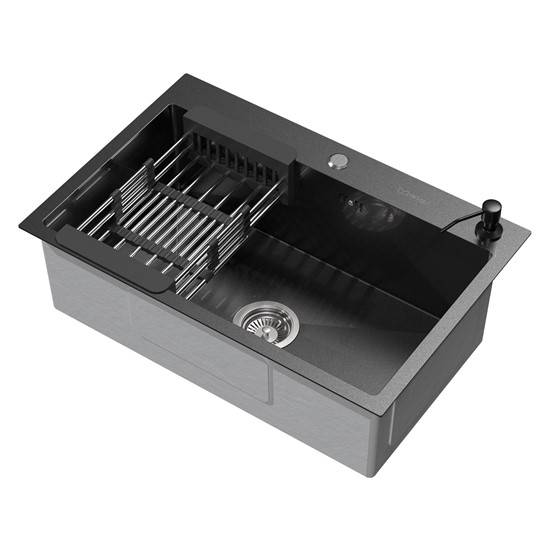 Fregadero de cocina de un seno 68 x 45 cm antracita con escurridor